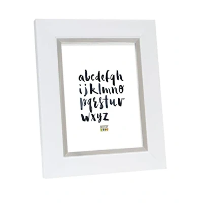 Image de Deknudt Frames S41NK1 Cadre Photo Résine Blanc avec Filet Argenté 18 x 24 cm
