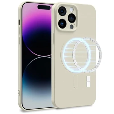 Image de MyGadget Coque Silicone [ Compatible avec MagSafe ] Apple iPhone 14 Pro Max Case TPU Souple &amp; Soft Doublure Microfibre Cover Protection Blanc Cassé