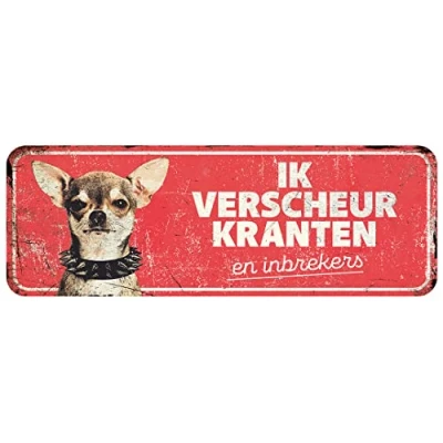 Image de D&amp;D Home, Panneau d&#039;avertissement Attention au Chien, 40x13x0,3 cm, Version néerlandaise, Fond Rouge, en métal résistant à la Rouille avec Un Texte Amusant