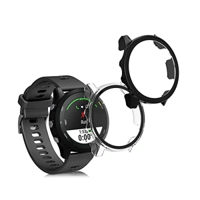 Image de kwmobile Coque Compatible avec Garmin Forerunner 255/255 Music 2X Étui Cadre écran en Verre trempé pour Fitness Tracker Noir Transparent