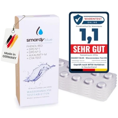 Image de smardy Kit 50x Comprimés de Test Photomètre 10x Phénol Red, DPD1, DPD3, Alka M, CYA pour Testeur d&#039;eau Electronique