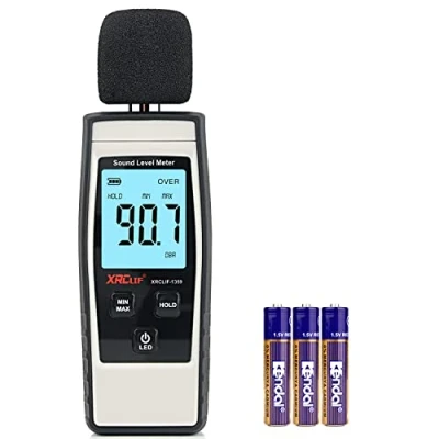 Image de XRCLIF Decibelmetre Sonomètre Portable numérique Plage 30 130 db (A) mètre, niveau de bruit, testeur surveillance décibels Gris (batterie incluse)