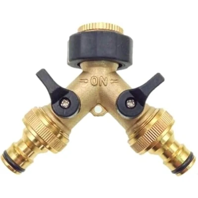 Image de Garden Mile Laiton solide 2 VOIES DOUBLE Extérieur Robinet de jardin Adaptateur &amp; tuyau connecteurs 3/4&quot; arrosage à fleurs jardinage multi usage avec démontage rapide femelle adaptateurs