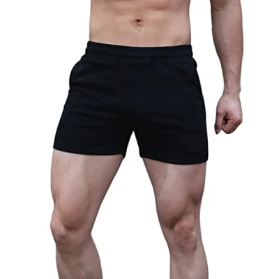 Image de Musclealive Hommes Gym La musculation Faire des exercices Men Short Coton,Style B Noir, 3 Tissus Épais Entrejambe Avec Poches,L (taille 34Pouce 37Pouce)