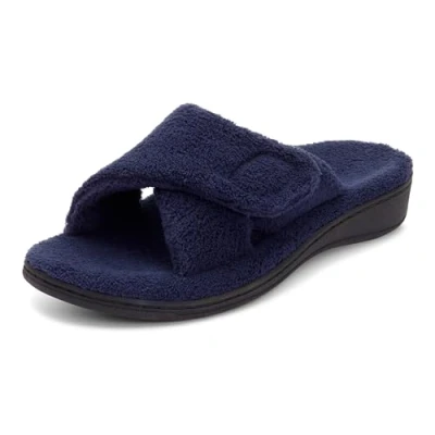 Image de Vionic Pantoufle Indulge Relax pour femme,Pantoufles confortables et réglables qui incluent un confort à trois zones avec semelle intérieure orthopédique, bleu marine, 40 EU
