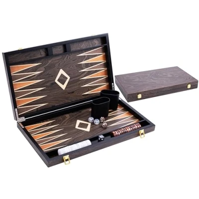 Image de Engelhart 250545 backgammon de luxe 18 pouces plaqué en bois d&#039;ébène et vernis brun