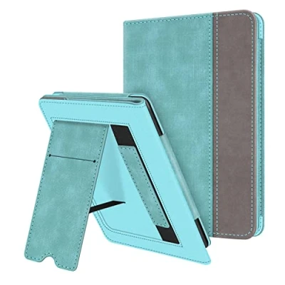 Image de FINTIE Étui pour 6&quot; Kindle (11e Génération, Modèle 2024/2022), Coque Fixation à Béquille Housse avec Fente Carte et Dragonne, Veille/Réveil Automatique, Turquoise