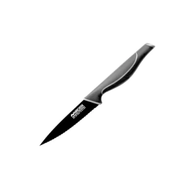 Image de Nirosta 43733 Couteau de cuisine dentelée, à découper dents, Lame 11 cm, Noir, Acier inoxydable, 23 x cm