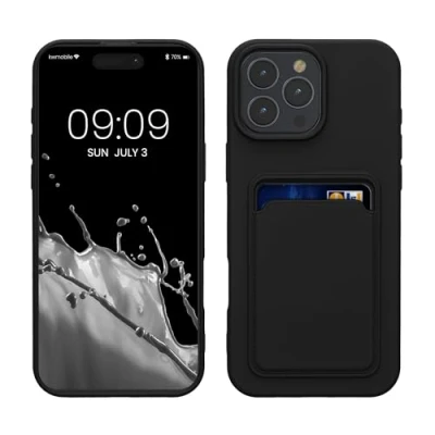 Image de kwmobile Housse Compatible avec Apple iPhone 16 Pro Max Coque de téléphone Compartiment Carte en Silicone Noir