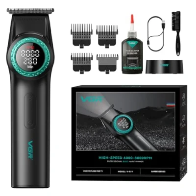 Image de VGR 977 Tondeuse Professionnelle pour Hommes, à Lame T de 8000 tr/min, Barbier Sans Fil Zero Gap, Rechargeable avec Affichage LED