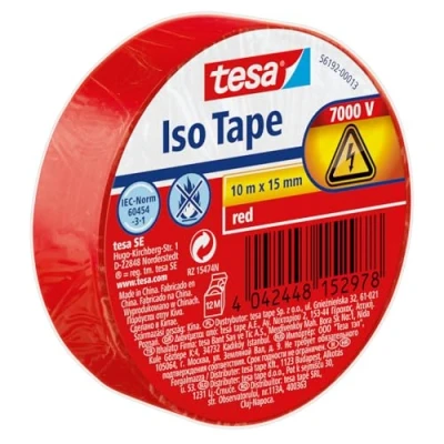 Image de tesa Isoler Ruban Adhésif pour l&#039;Isolation, le Cerclage et la Fixation de Câbles Électriques jusqu&#039;à 6000 v Audio, Vidéo Alimentation Ignifuge 10 m x 15 mm Rouge