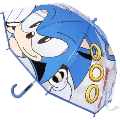 Image de Parapluie Cloche Sonic Imprimé et Anneaux Coloris Bleu Ouverture Manuelle Fabriqué en 100% POE avec Structure Fibre de Verre Produit Original Conçu Espagne