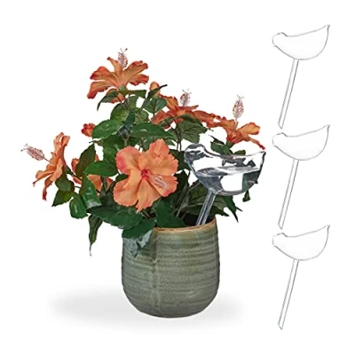 Image de Relaxdays Lot de 4 globes d’arrosage, irrigation Automatique, arrosoirs bulbes en Forme d’Oiseau, 200 ML chacun, Vert
