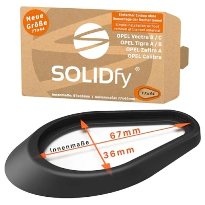 Image de SOLIDfy® Joint d&#039;antenne de toit pour Opel Calibra, Vectra B, C GTS, Tigra A/B Twintop, Zafira A Dimensions : 77 x 44 mm (dimensions intérieures 67 36 mm) Montage sans démonter la base