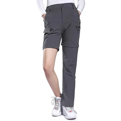 Image de Hiauspor Pantalon de randonnée convertible léger à séchage rapide pour femme extensible UPF 50+, gris, Taille L