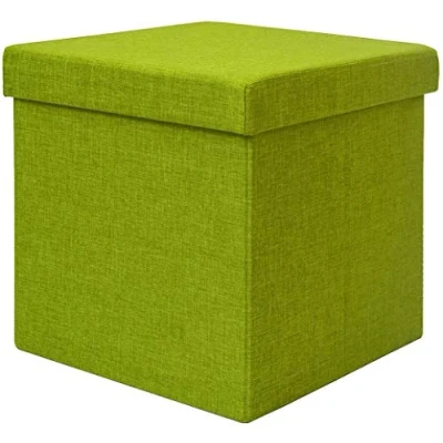 Image de DuneDesign Pouf 38cm avec Coffre de Rangement 42L Repose Pieds en Forme Cube Couvercle rembourré Bouts canapé Pliant Tabouret Vert Tilleul