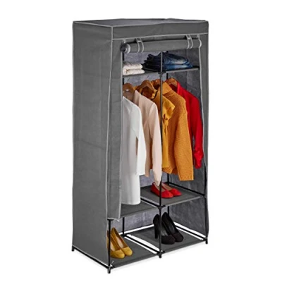 Image de Relaxdays Penderie en Tissu, 2 tringles à vêtements &amp; 6 Compartiments, HLP 172 x 90 45 cm, Armoire Pliante, Anthracite