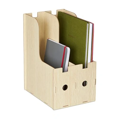 Image de Relaxdays Porte Documents, 2 Compartiments, Format A4, cahiers &amp; dossiers, Bureau et école, Range Magazines, MDF, Nature