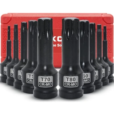 Image de DAKCOS Jeu de 10 douilles impact à choc 1/2&quot;, Douille T20 T80, en CR MO
