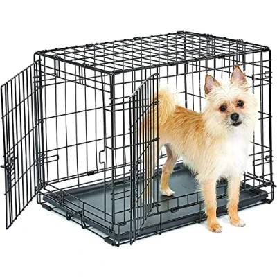 Image de New World B24 Cage pour chiens de petite taille, nouvellement améliorée, 60,96 cm, double porte, comprenant un plateau étanche, des pieds protégeant le sol et nouvelles caractéristiques brevetées