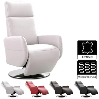Image de CAVADORE Cobra Fauteuil TV en Cuir véritable avec Fonction couchée, Relax réglable continu, ergonomie M, Charge maximale 130 kg, 71 x 110 82 cm Blanc
