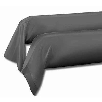 Image de Lot de 2 Taies Traversin 100% Coton Gris Fonce 85x185 cm