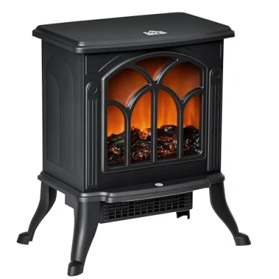 Image de HOMCOM Cheminée électrique à Effet de Flamme poêle Style rétro Thermostat 750 1500 W Anti surchauffe Noir