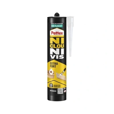 Image de Pattex Ni Clou Vis Fix Idéal Bois (cartouche de 380 g) Colle fixation à maintien immédiat rapide pour usage intérieur blanche surpuissante