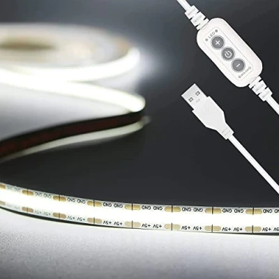 Image de Ruban LED COB USB 5V Blanc Froid 6000K, PAUTIX 2M Dimmable Haute Densité 640LEDs/2M Bande lumineuse Flexible Découpable Pour TV Rétroéclairage, Armoire, Chambre, Éclairage Maison DIY