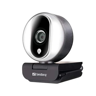 Image de Sandberg Streamer USB Webcam Pro Caméra de Streaming pour Les appels vidéo Jeu 1080P avec Microphone PC MacBook Anneau Lumineux Plug &amp; Play Clip on et trépied prêts