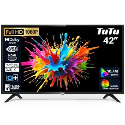 Image de TuTu TV 42 Pouces (107 cm) LED Full HD Télévision avec Triple Tuner (DVB C / T2 S2), HDMI, CI+, Lecteur multimédia USB, Mode hôtel, Dolby Audio TUB42FD1N
