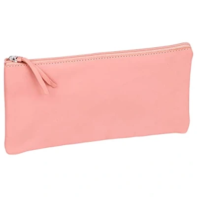 Image de Clairefontaine 410147C Trousse Scolaire Plate Corail 22x11 cm en Véritable Cuir d&#039;Agneau