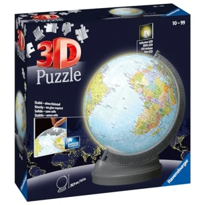 Image de Ravensburger Puzzle 3D Ball éducatif Globe terrestre lumineux A partir de 10 ans 540 pièces numérotées à assembler sans colle Support rotatif inclus 11549