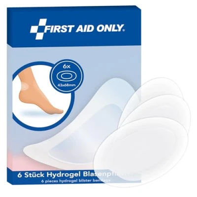 Image de First Aid Only Hydrogel Pansements pour ampoules 6 pièces ovales 43 x 68 mm, transparents &amp; hydrofuges Protège, rafraîchit et favorise la guérison Flexible avec une adaptation parfait