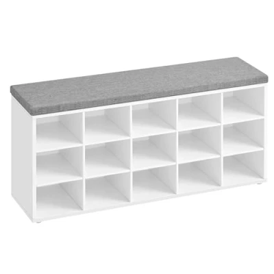 Image de VASAGLE Banc à Chaussures, Organiseur de Chaussures avec 15 Compartiments, Siège Rembourré, pour Entrée, Couloir, Placard, Blanc Nuage et Gris Tourterelle LHS15WT