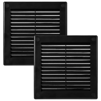 Image de Vent Systems Lot de 2 grilles d&#039;aération noires 150 x mm Fentes plates et carrées Protection contre les insectes intégrée Ouvertures CVC pour salle bain, bureau à