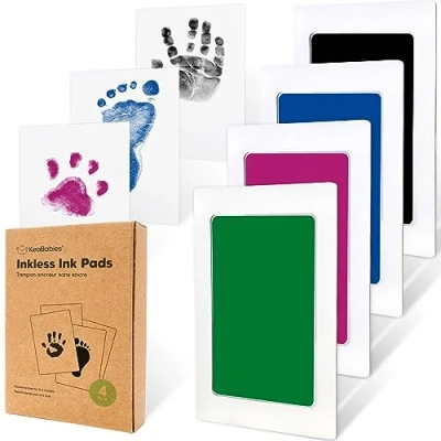 Image de Empreinte De Bébé Et Tampon Encreur Sans Encre 4 Paquets Propreté Tampons Encreurs Pour Les Mains Pieds Timbre Patte Kits Carnets Timbres Nouveau Nés (Holidays, Regular)