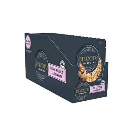 Image de Encore Natural Nourriture Humide pour Chat, Filet de Thon avec crevettes dans Un Sachet 70 g (16 x g)