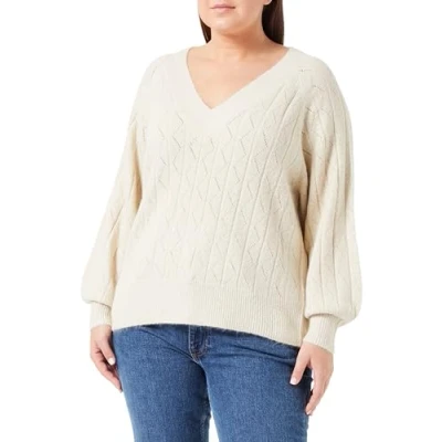 Image de ONLY Onllucia Ls Glitter V Neck CS KNT Pull en Tricot, Pierre Pure, détails : Paillettes d&#039;amande givrée, XL Femme