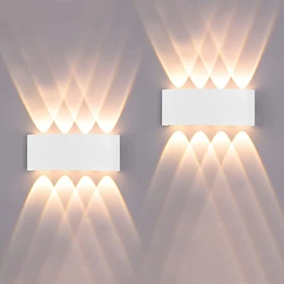 Image de FUPE 2 Pack applique Murale Extérieur/Intérieur LED Appliques Extérieure 16W 1600lm ip65 imperméable moderne en aluminium up and down lumineuse spot Lampe Murale(blanc 3000k lumière chaude)