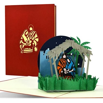 Image de W36 carte de Noël chrétienne pop up 3D avec crèche, vœux pour la période l&#039;Avent et Noël, idée cadeau originale par exemple un en argent