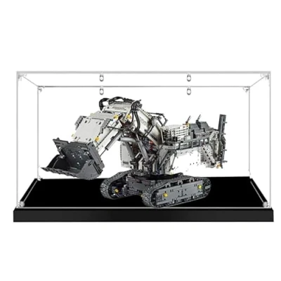 Image de HCAEIOFJ Vitrine en acrylique transparent pour Lego Technic 42100 Compatible avec Excavatrice Control Liebherr R 9800 RC (vitrine uniquement) (fond noir 1)