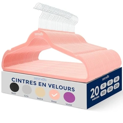 Image de SereneLife Lot de 20 cintres en Velours antidérapants et Robustes avec Crochet pivotant à 360, Finition Lisse pour protéger Le Tissu, Design léger Ultra Fin Manteaux Autres