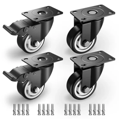 Image de Roulettes Pivotantes de 75mm pour Meubles avec frein sécurité charges lourdes, Capacité totale 450KG un set 4 (2 et 2 sans)