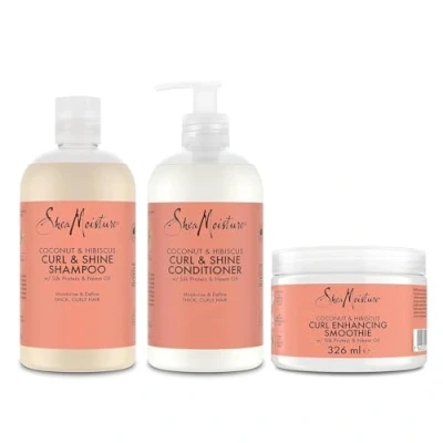 Image de SheaMoisture Shampooing, Après shampooing et Smoothie pour cheveux épais bouclés Noix de Coco Hibiscus 1 x 384 ml, 326 ml 3 articles