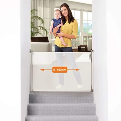 Image de Dreambaby Barrière de sécurité rétractable pour bébé Extra Large et Haute en Maille Convient jusqu&#039;à 140 cm 93 Haut avec 2 Jeux Supports Montage (Inclus) (Blanc)