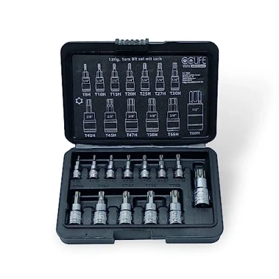 Image de CCLIFE 13 Douilles Tamper Proof Torx Socket Set T8H T10H T15H T20H T25H T27H T30H T40H T45H T47H T50H T55H T60H entraînement 1/4&quot; 3/8&quot; 1/2&quot;