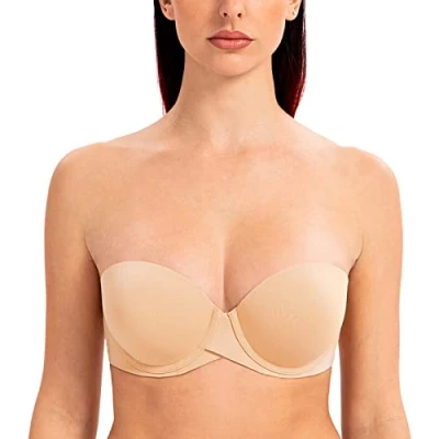 Image de MELENECA Femme Push Up à Armatures Moulé Soutien Gorge sans Bretelles Baiser de Soleil 115D