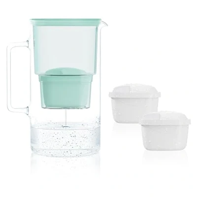 Image de Wessper Carafe Filtrante en Verre avec deux Filtres pour Carafes, Compatibles Brita Maxtra, Maxtra+, Grande capacité 2,5l, Kit + 2 cartouches Menthe