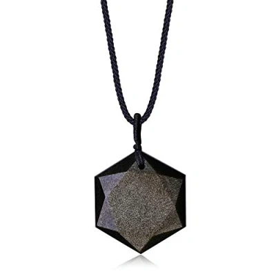 Image de COAI Pendentif Étoile de David Collier Ajustable Pierre Obsidienne Dorée Unisexe